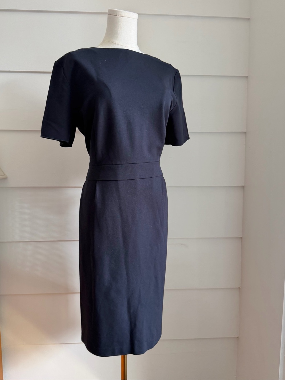 Armani Collezioni Navy Blue Sheath Dress Bateau Neck Knee Length US 12